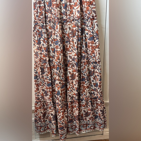 Love the Label Floral Paisley Smocked Tiered Ruffle Orange Blue Maxi Dress M - Picture 14 of 16